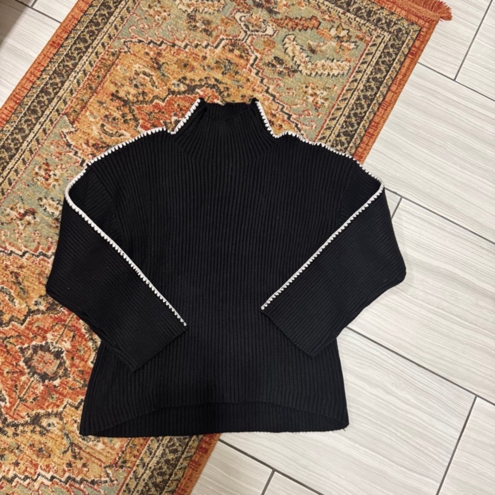 Elan Black Turtleneck Sweater with White Accents like New